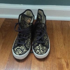 Keds High Top Navy Gold Floral Sneakers Size 10 Limited Edition Rifle Paper Co